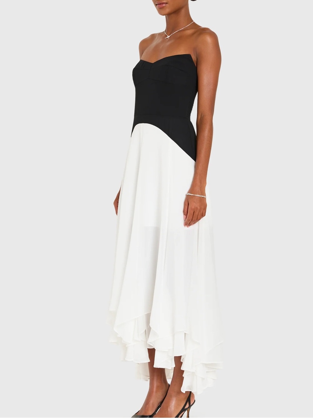 Amanda Uprichard Valencia Strapless Black & White Midi Dress